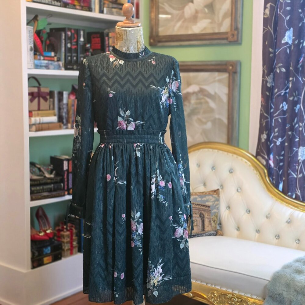 Ted Baker “Sofiya” Green Floral Midi Dress – Size US 4 (Ted 1)